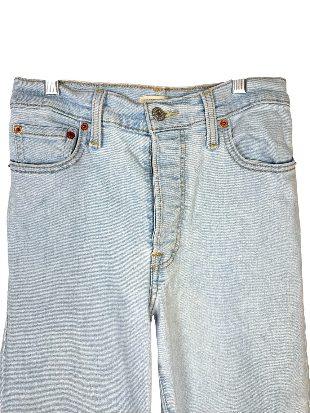 Levi’s Ribcage Straight Raw Hem Jeans Light Wash Women’s 26 Ankle - Picture 2 of 12